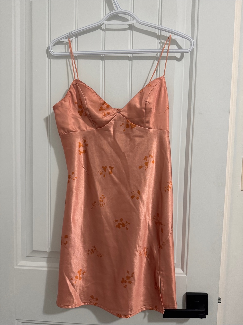 Princess Polly Peach Satin Slip Dress with Orange Floral Accents